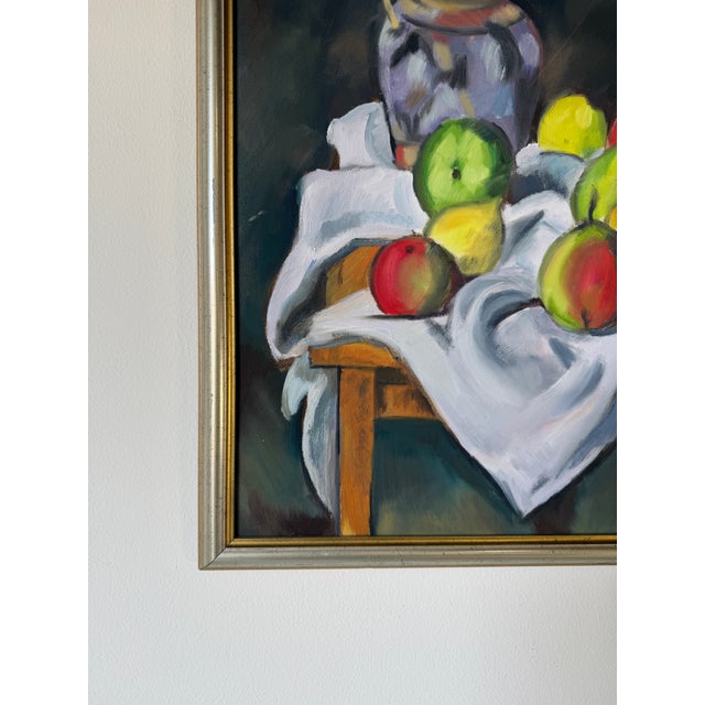 Wood 1990s Vintage Expressionist Still Life Fruit Oil on Canvas Painting, Signed For Sale - Image 7 of 11