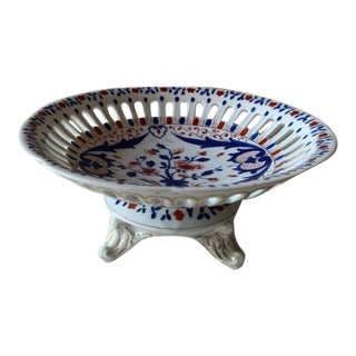French Imari-Style Reticulated Porcelain Chestnut Basket, Mid-19th Century For Sale