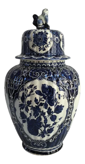 Vintage Delft Foo Dog Topped Ginger Jar
