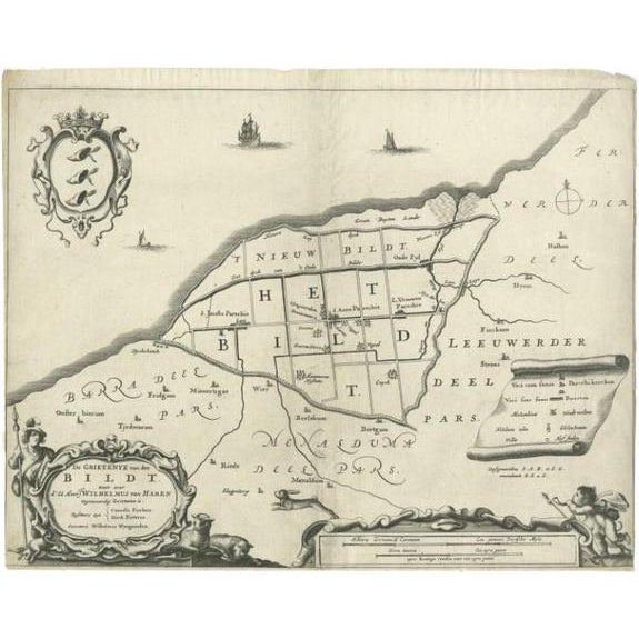 Antique Map of the Bildt Region by Schotanus, 1664 For Sale