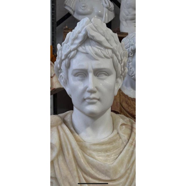 Bicolor White and Beige Bust, 20th Century, Marble For Sale - Image 3 of 7