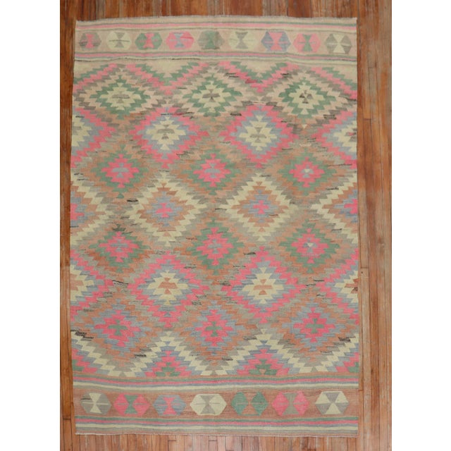 Vintage Bright Pink Turkish Kilim - 6'8" x 9'3" For Sale - Image 10 of 10