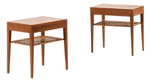 Bedside Tables in Cane and Teak attributed to Severin Hansen, 1950s, Set of 2