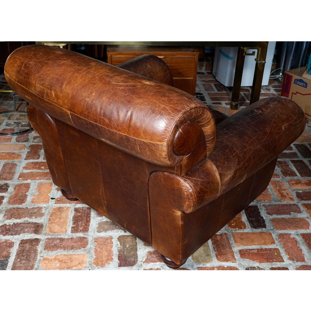 Vintage Natuzzi Italian Brown Leather Club Chair For Sale In Miami - Image 6 of 8