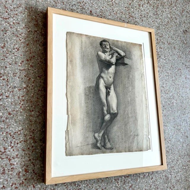Vintage Boho Male Nude Figure Drawing For Sale - Image 4 of 6
