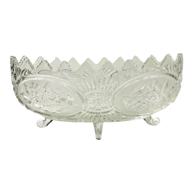 Mid-Century Boho Chic Hollywood Regency Glass Footed Centerpiece/Fruit Bowl For Sale