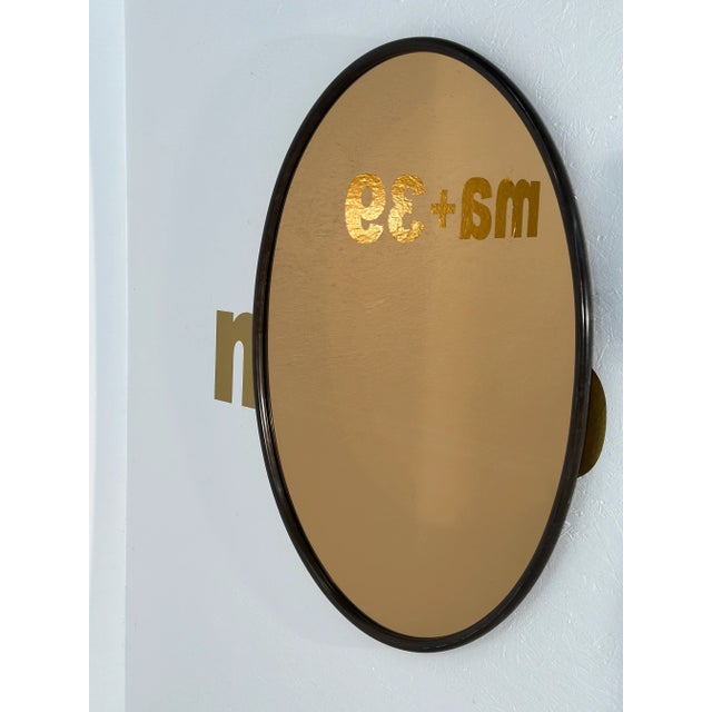 Mid-Century Modern Vintage Italian Oval Wood Wall Mirror With Smoked Glass 1980s For Sale - Image 3 of 7