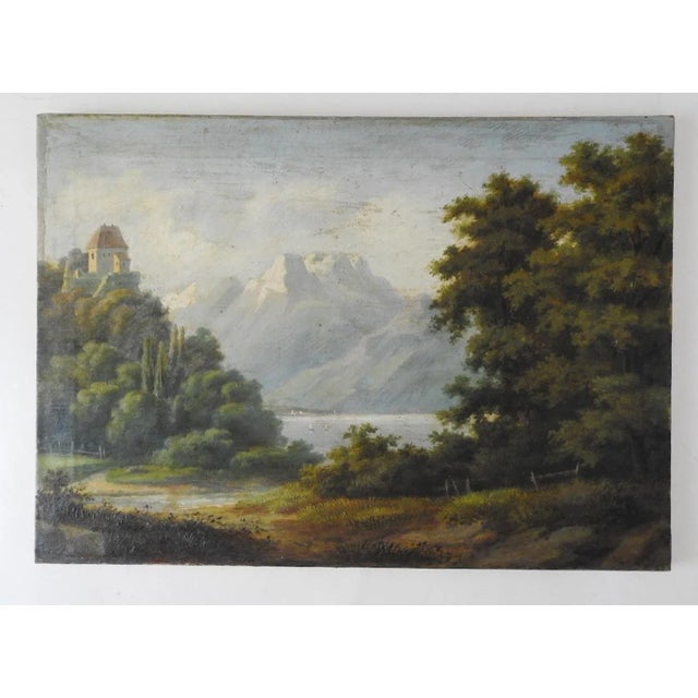 Textile Late 19th Century Continental Mountain Lake Landscape Painting For Sale - Image 7 of 7