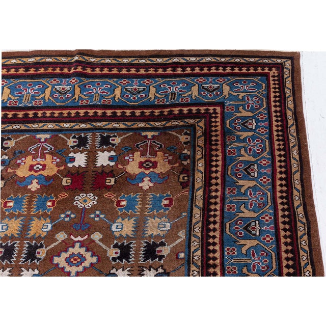 Early 20th Century Indian Blue, Red, Brown, Beige Handwoven Wool Rug For Sale In New York - Image 6 of 8