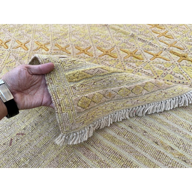 Handmade Mushwani Kilim Rug Muted Gold Wool Hand-Knotted Rug - 6'7" X 9'5" For Sale - Image 12 of 12