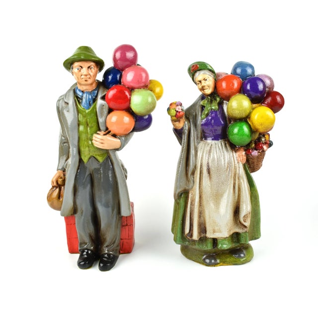 Vintage Old Man and Woman Balloon and Flower Sellers Figurines - 2 Pieces For Sale - Image 13 of 13