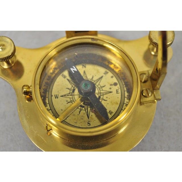 Vintage English Campaign Brass Round Sundial Compass With Small Rosewood Box For Sale - Image 15 of 18