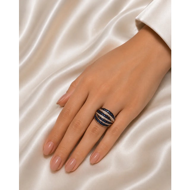 Modern 14K Pink Rose Gold Diamond Sapphire Band Ring For Sale - Image 3 of 3