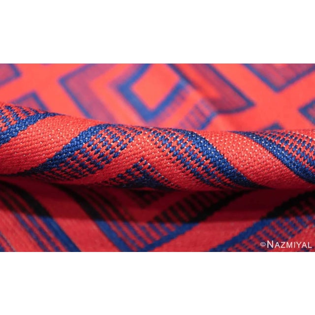 Mid 20th Century Nazmiyal Collection Mid Century Modern Red and Blue Reversible Swedish Kilim Rug For Sale - Image 5 of 9