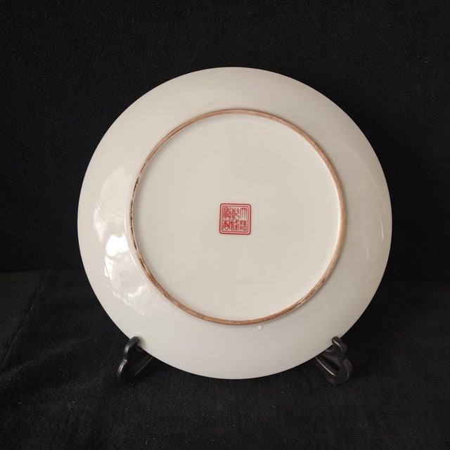 Chinese Ceramic Plate,Famille Rose Porcelain Plate Hand Painted Flowers and Birds Pattern For Sale - Image 4 of 10