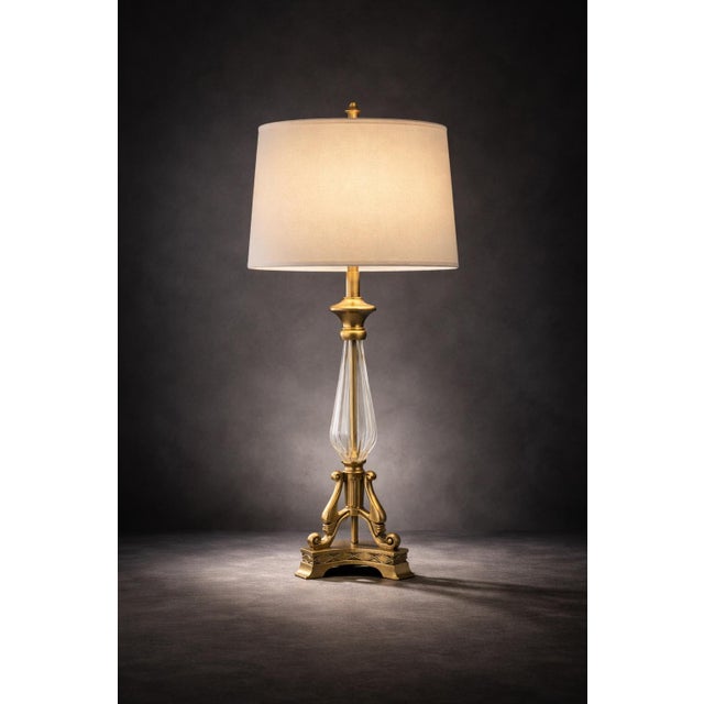 Late 20th Century Stately Neoclassical Sunlit Brass & Fluted Glass Table Lamps — a Pair For Sale - Image 4 of 5
