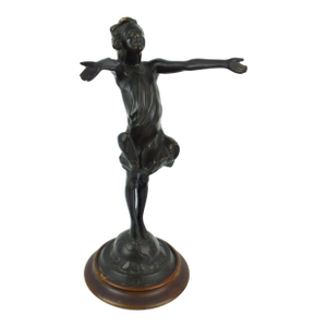 Antique 1916 Art Nouveau Jessie McCutcheon Raleigh the Good Fairy Bronze Statuette on Wooden Base