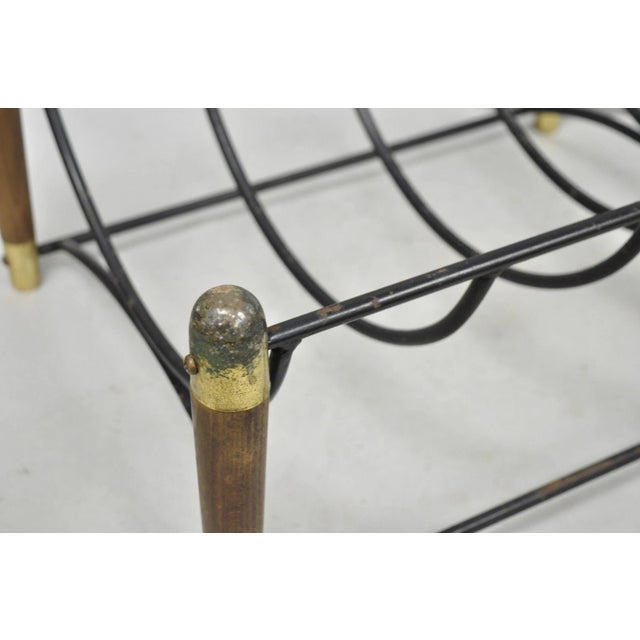 Black Mid 20th Century Modern Wood & Wrought Iron Magazine Rack Fireplace Log Holder For Sale - Image 8 of 11