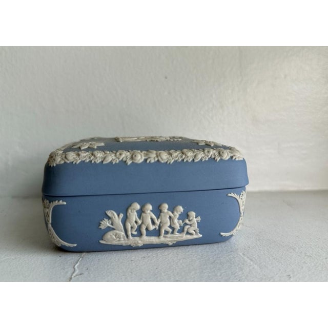 Blue Vintage Wedgwood Pale Blue Jasperware Trinket Box With Lid, Neoclassical Relief For Sale - Image 8 of 12