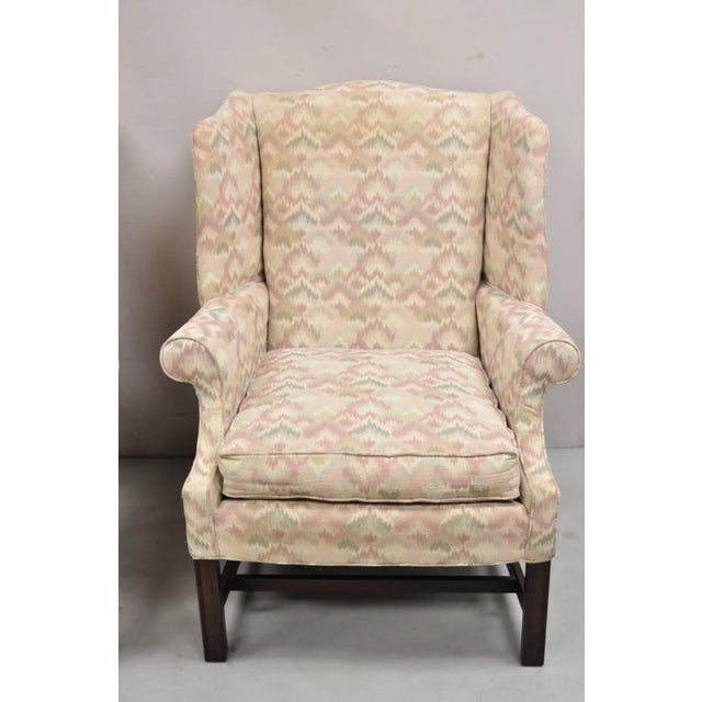 Late 20th Century Late 20th Century Frederick Edward Georgian Style Upholstered Wingback Lounge Arm Chairs - a Pair For Sale - Image 5 of 11
