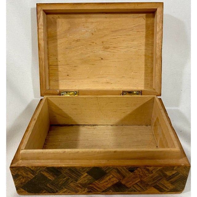 Wood Vintage Hand-Crafted Wooden Box With a Pair of Scotties and Beautiful Parquet Designs From England - Circa 1940 For Sale - Image 7 of 12