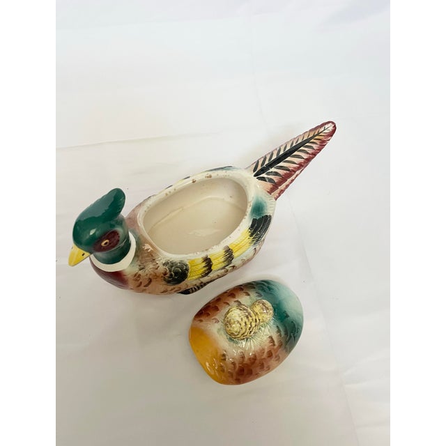 Mid-Century Modern Vintage Hand-Painted Ceramic Pheasant Tureen / Lidded Dish For Sale - Image 3 of 10