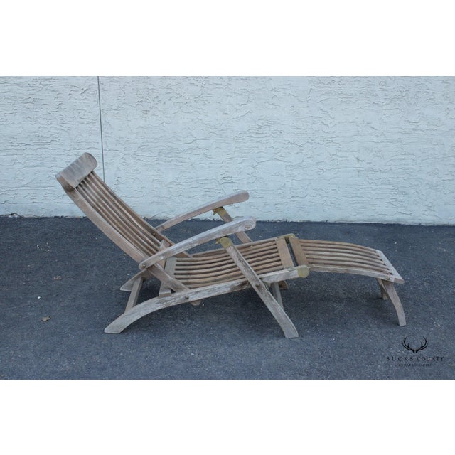 Traditional Teak Wood Outdoor Patio Lounge Chair | Chairish