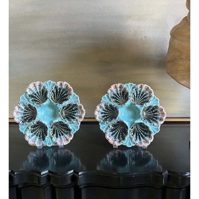French Hand Painted Majolica Five-Lille 6 Well Oyster Plate. C. 1890's For Sale - Image 4 of 10
