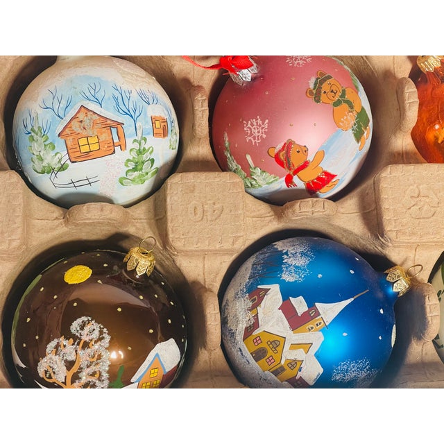 Vintage Jumbo Handpainted European Christmas Ornaments in Box For Sale - Image 4 of 11