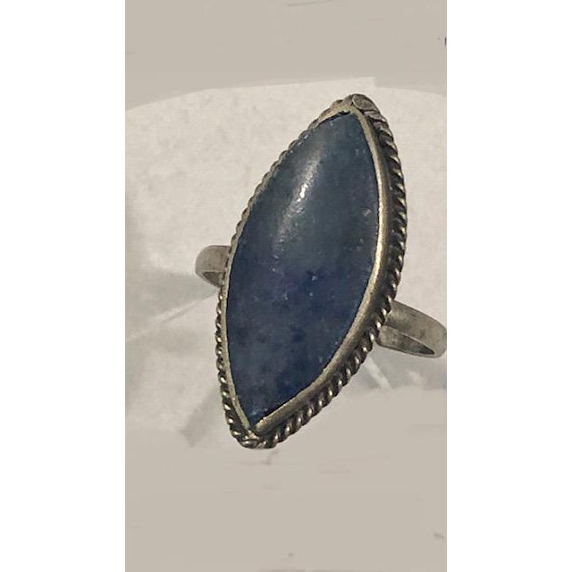 Vintage Afghan Marquise Lapis Lazulli Silver Ring (Size 7.5) For Sale - Image 9 of 12