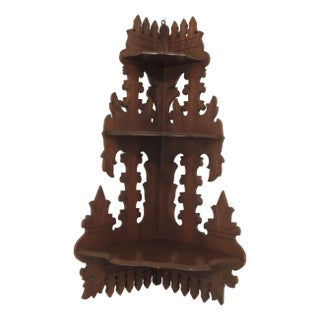 Antique Hand Carved Wood Corner Display Shelf For Sale