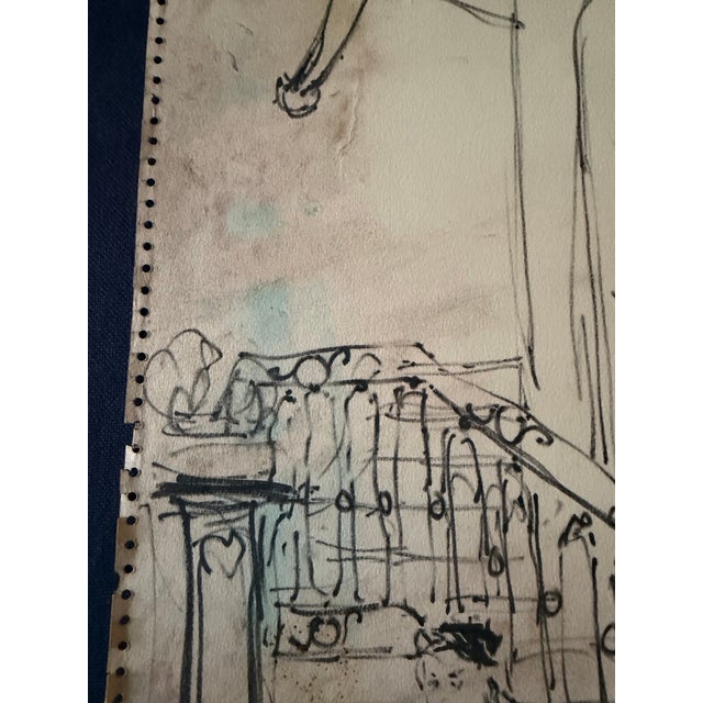 Modern 1952 Original Ink Sketch by Dimitrie Berea of an Interior Scene From a Cafe in Brussels, Belgium in 1952 For Sale - Image 3 of 5