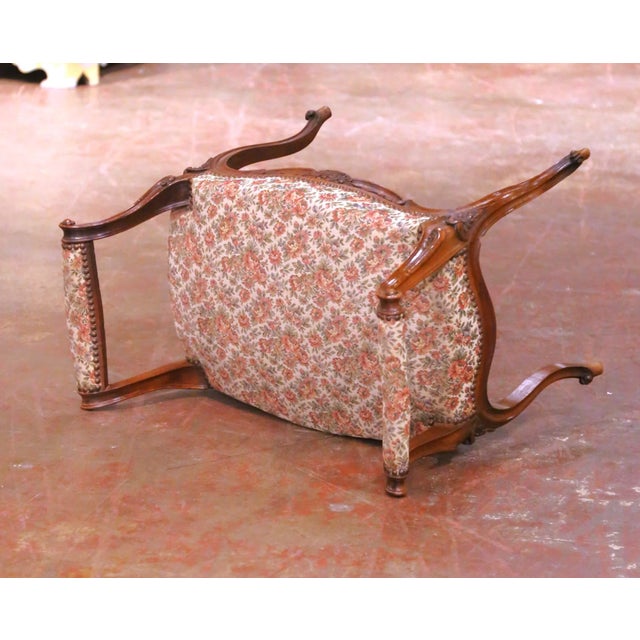 Mid-Century French Louis XV Style Carved Walnut and Upholstered Piano Bench For Sale - Image 11 of 12