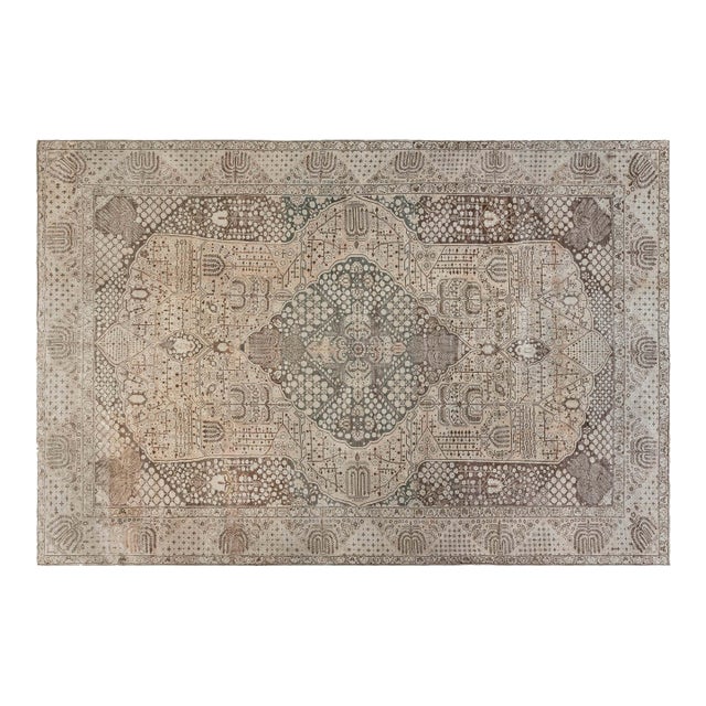 Authentic 19th Century Beige Persian Tabriz Rug For Sale