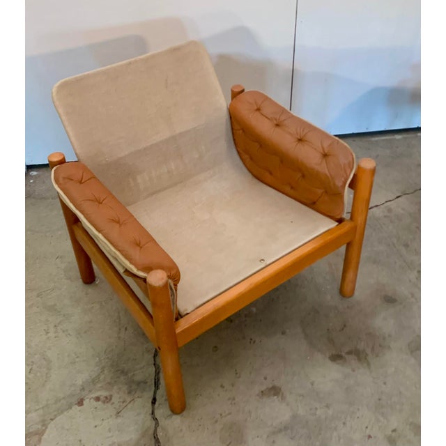 1980s Tan Leather "Irevik" Armchair and Ottoman Designed by Sture Eng and Kjell Nordin for Ikea For Sale - Image 12 of 17