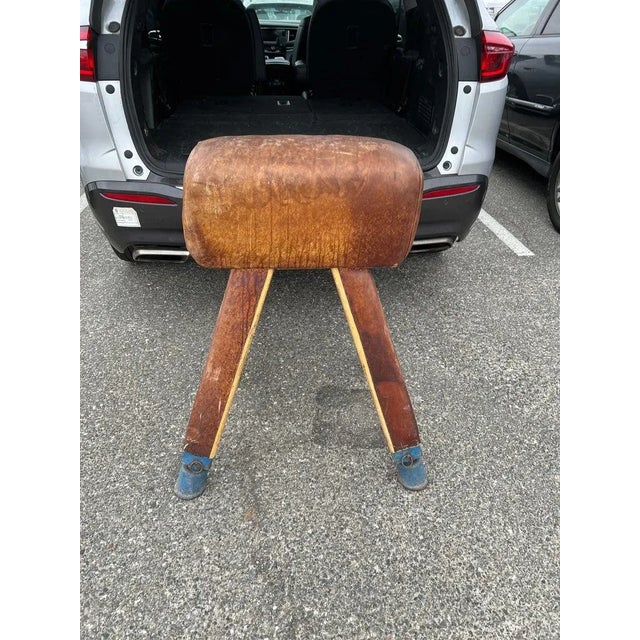 Gymnasium Leather Pommel Horse Bench Saddle Holder on Legs For Sale - Image 4 of 12