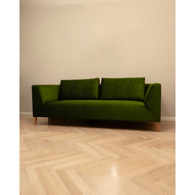 Three-Seat Green Velvet Sofa, 2000s For Sale - Image 6 of 6