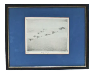 "Navy Wings" Original Military Etching by Don Swann of Biplane Airplanes - 2D