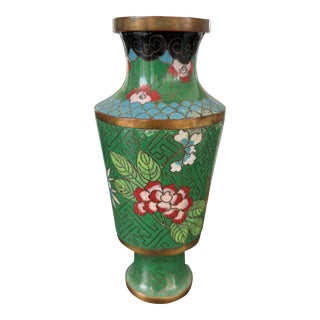 Antique Petite Green Cloisonné Vase For Sale