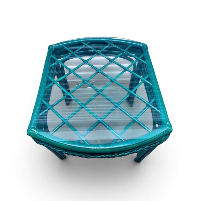 Cute Palm Beach side table. Table has been painted from its original rattan color. Matching chairs as sold as separate...