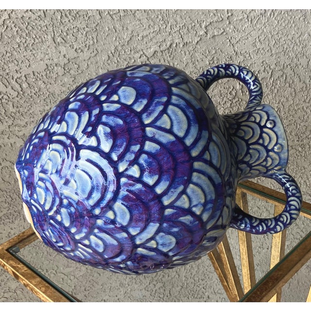 Late 20th-Century Safi-Style Earthenware Dual-Handled Pottery Vessel Drenched in Deep Cobalt Blue & Byzantium Purple, Mexico For Sale - Image 14 of 18