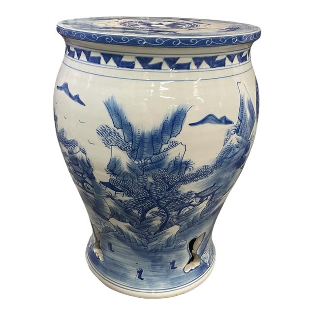 Blue and White Landscape Porcelain Garden Stool For Sale
