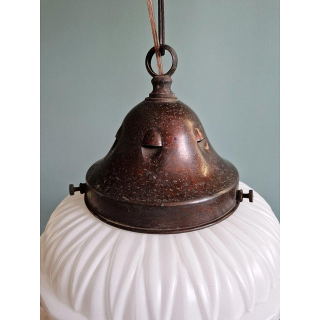 Art Deco Pendant Light in Molded & Pressed White Opaline Glass, 1930s For Sale - Image 6 of 13