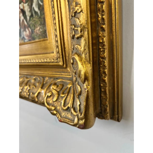 English Sporting Style Oil Painting, Huntsman & Hounds, Ornate Gilt Frame 1980's For Sale - Image 10 of 14