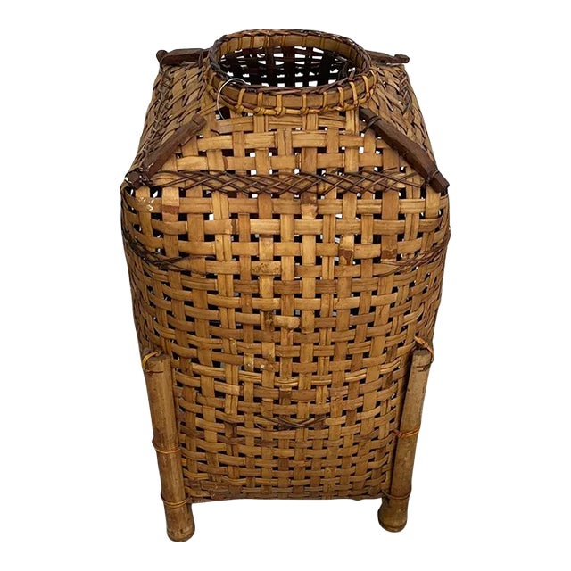 1970s Vintage Rattan Woven Basket For Sale