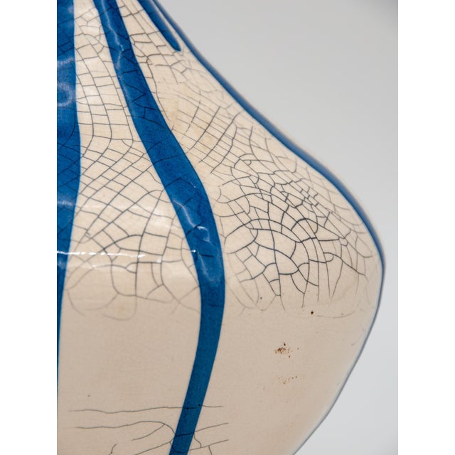 1980s Blue and White Stripe Pottery Vase Chairish