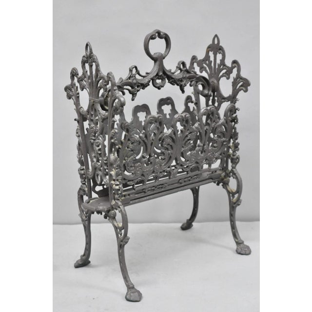 Metal Vintage French Renaissance Victorian Style Cast Iron Magazine Rack With Cherubs For Sale - Image 7 of 15