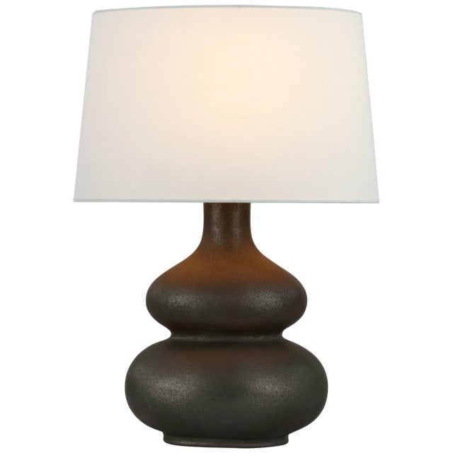 Visual Comfort Chapman & Myers for Visual Comfort Signature Lismore Medium Table Lamp in Stained Black Metallic with Linen Shade For Sale - Image 4 of 6