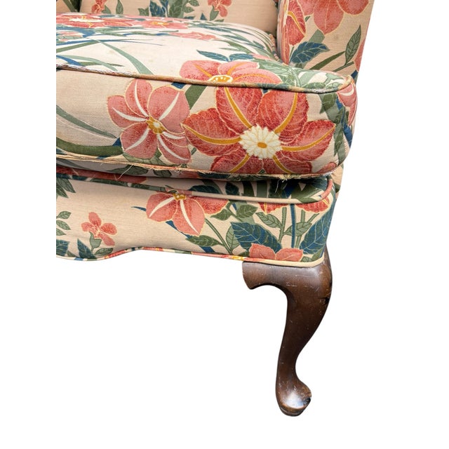 1970s Palm Beach Style Floral Upholstered Wingback Ethan Allen Chairs - A Pair For Sale - Image 11 of 12