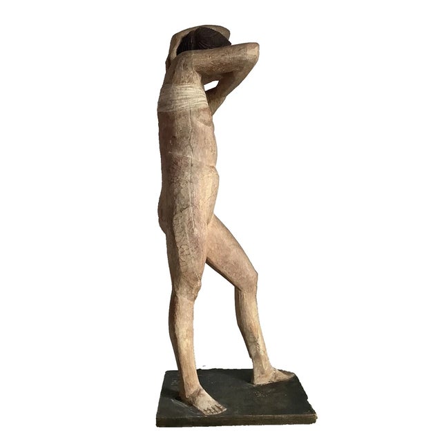 Mid-Century Modern 1970s Pierre Merlier Standing Nude, Wood Carved Large Scupture For Sale - Image 3 of 7